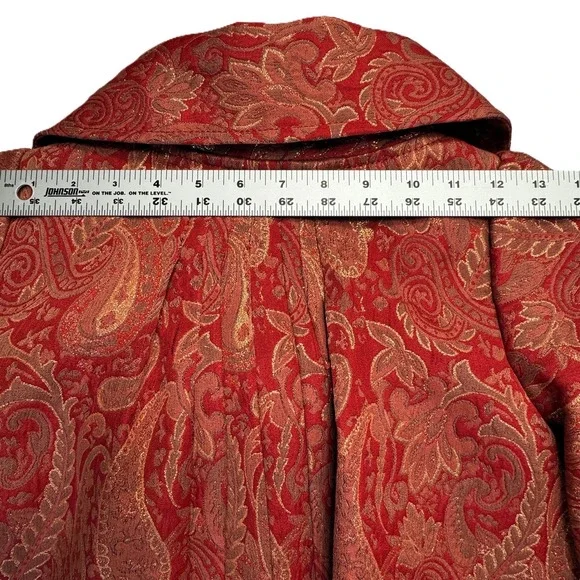 Custom Red Gold Paisley Brocade Jacket Womens Small Blazer Wide Collar Victorian - Picture 6 of 14